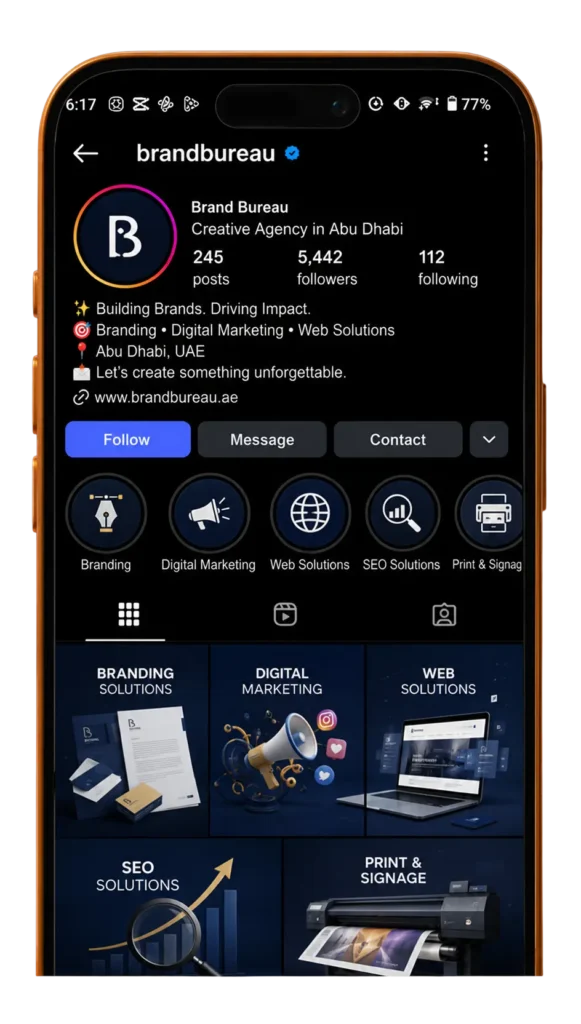 BrandBureau Instagram profile showcasing creative digital marketing work